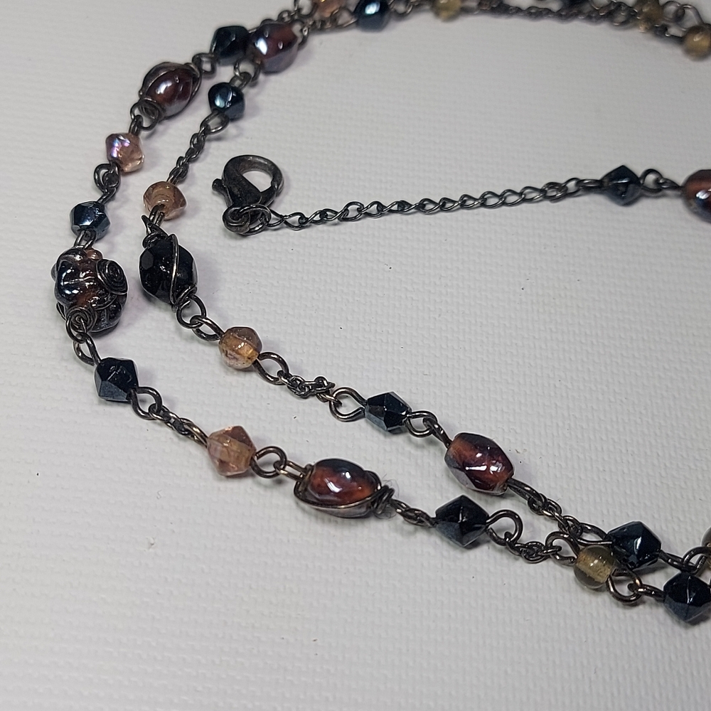 Glass Bead and Gunmetal Double Strand Necklace - Picture 4 of 8